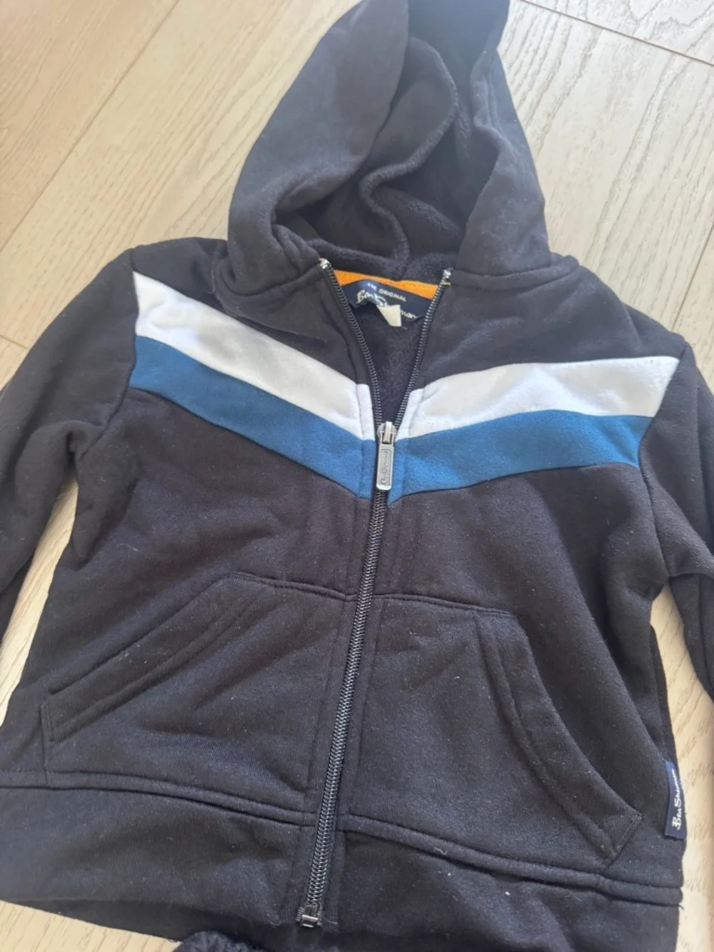 BEN SHERMAN 2 T Boys Sweat Outfit Navy Striped Set - Pants & Long Sleeve Zip